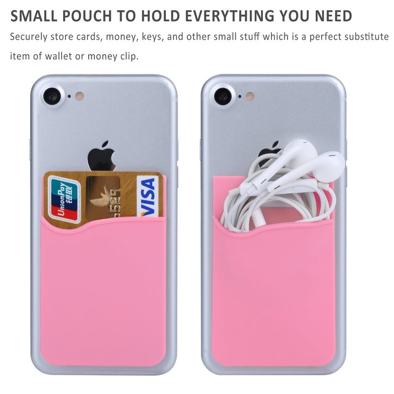 Pofesun 3Pack Cell Phone Card Holder Pocket for Back of Phone,Silicone Stick on Wallet Credit Card ID Case Sleeve Self Adhesive Sticker for iPhone 15 14 13 12 Pro Max,iPad,Samsung Galaxy-Pink,Purple,Rose - Image 3